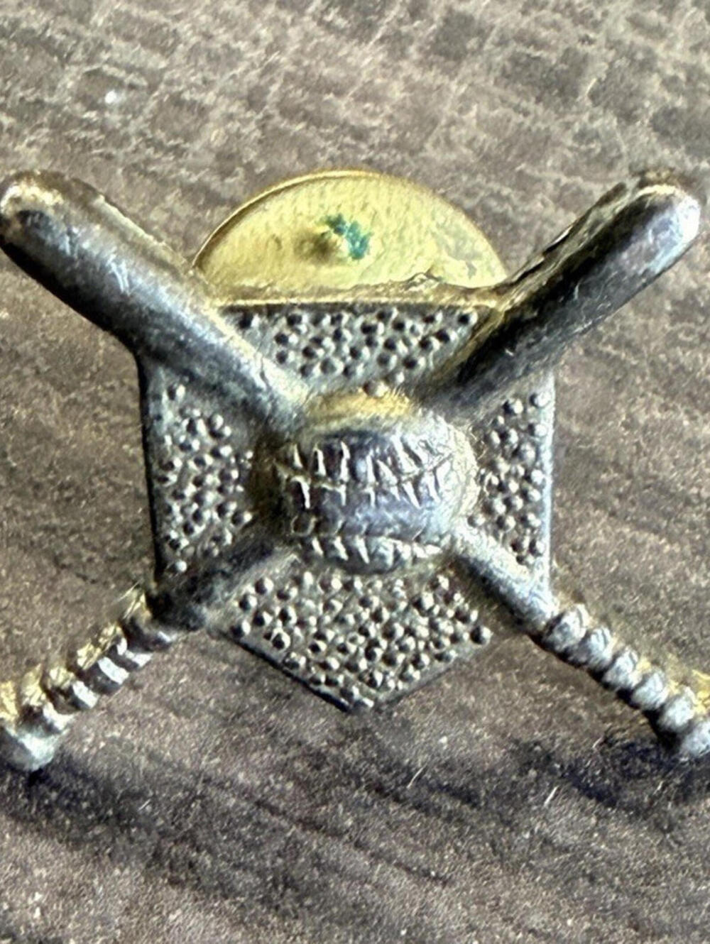 Vintage Metal Pinback Lapel Pin Crossed Baseball Bats Glove and Ball